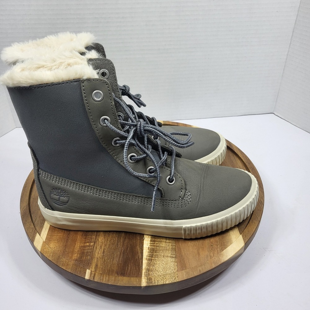 Timberland Women's Skyla Bay A2J7X Grey Faux Fur Fold Down Sneaker Boots Size‎ 6 - Picture 4 of 12